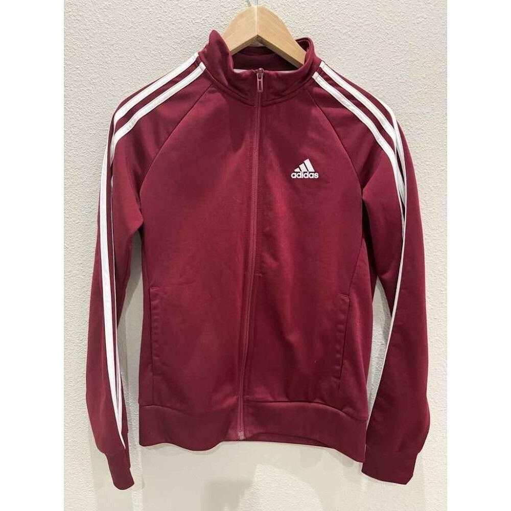adidas Womens Small S Essentials Slim 3-Stripes Track Jacket Burgundy HP0